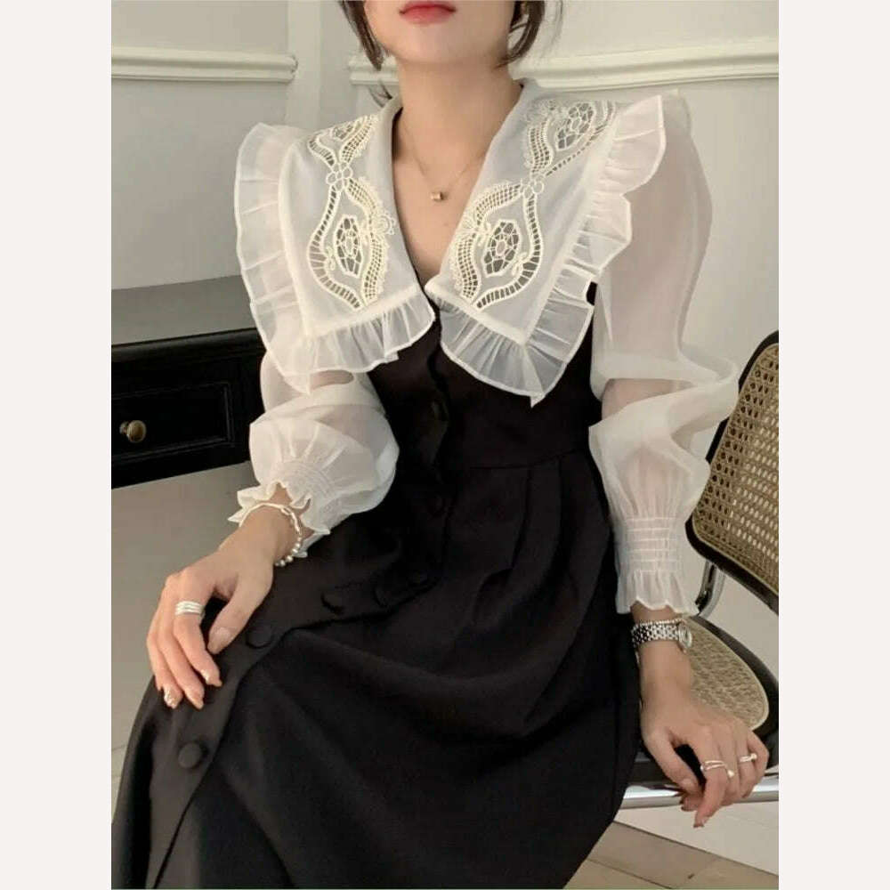 KIMLUD, Autumn Women's Vintage Dress Elegant Single-Breasted Patchwork Y2K Clothes Ladies Black Robe Korean Style Casual One Piece 2022, KIMLUD Womens Clothes