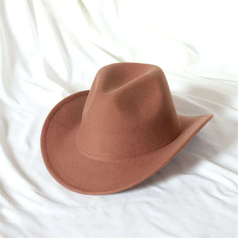 KIMLUD, Autumn/Winter 2023 New Western Men's Woolen Cowboy hat Metal Buckle Autumn/Winter Imitation Wool Vintage Knight Hat chapeu cowb, 17 / M55-58cm, KIMLUD Womens Clothes