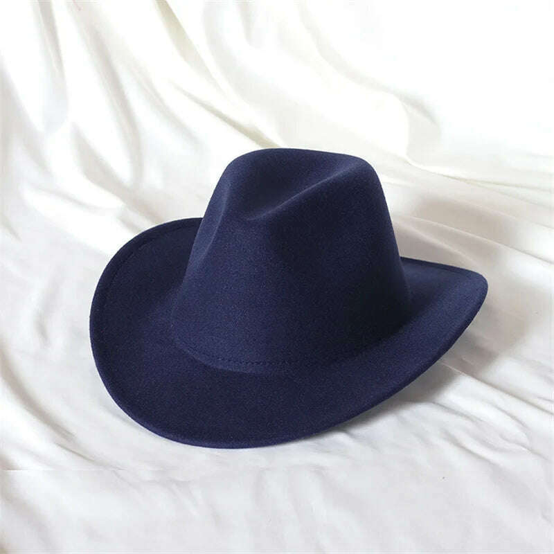 KIMLUD, Autumn/Winter 2023 New Western Men's Woolen Cowboy hat Metal Buckle Autumn/Winter Imitation Wool Vintage Knight Hat chapeu cowb, 9 / M55-58cm, KIMLUD Womens Clothes