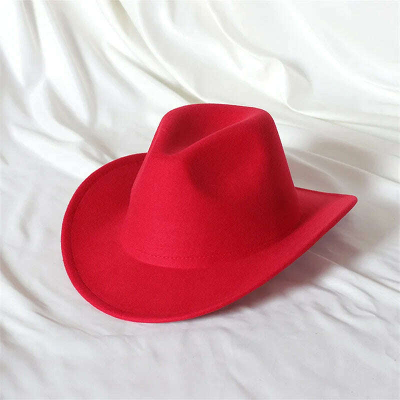 KIMLUD, Autumn/Winter 2023 New Western Men's Woolen Cowboy hat Metal Buckle Autumn/Winter Imitation Wool Vintage Knight Hat chapeu cowb, 8 / M55-58cm, KIMLUD Womens Clothes