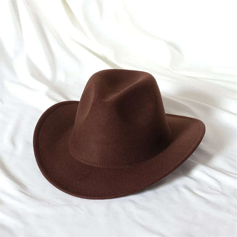 KIMLUD, Autumn/Winter 2023 New Western Men's Woolen Cowboy hat Metal Buckle Autumn/Winter Imitation Wool Vintage Knight Hat chapeu cowb, 13 / M55-58cm, KIMLUD Womens Clothes