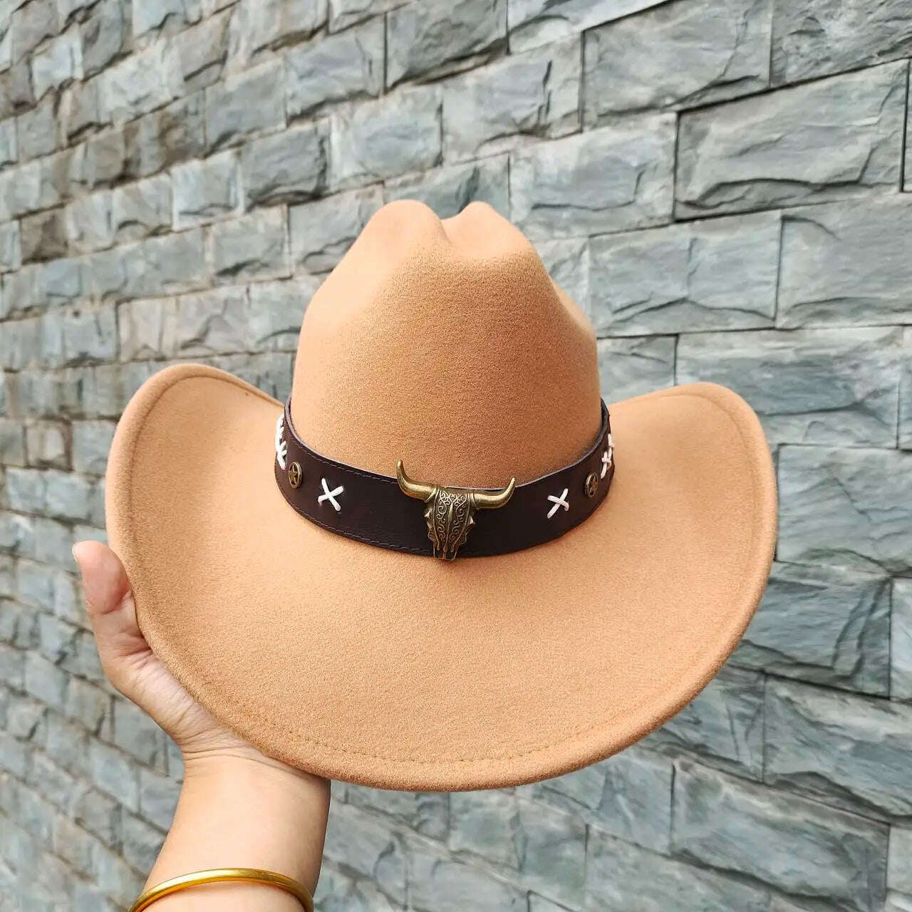 KIMLUD, Autumn/Winter 2023 New Western Men's Woolen Cowboy hat Metal Buckle Autumn/Winter Imitation Wool Vintage Knight Hat chapeu cowb, 28 / M55-58cm, KIMLUD Womens Clothes