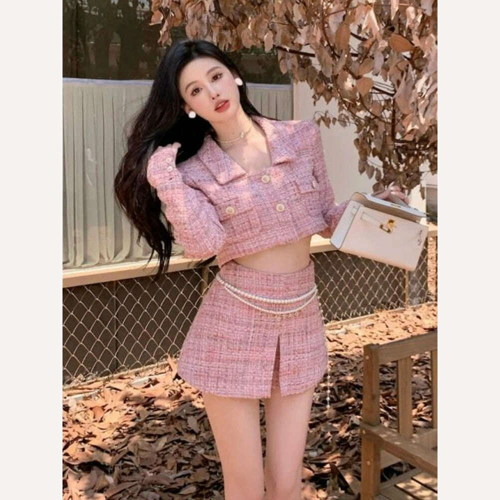 KIMLUD, Autumn/Winter Two Piece Sets Womens Fashion Long Sleeve Short Coat +A-shaped Mini Skirt Solid Womans Clothes for 2022 Skirt Sets, KIMLUD Womens Clothes