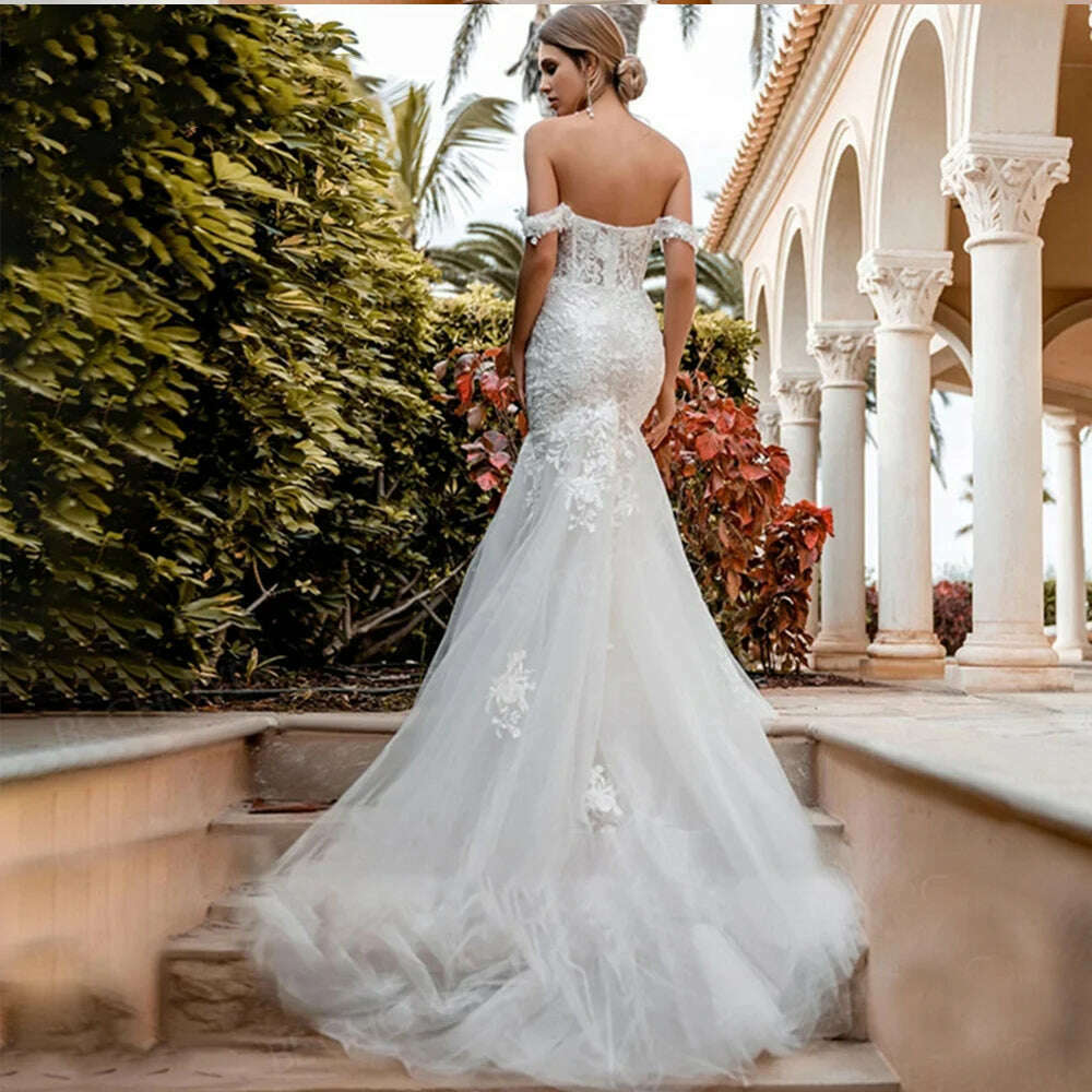 KIMLUD, Aviana Off The Shoulder Sleeveless Elegant Mermaid Wedding Dress For Women 2023 Backless Lace Applique Bridal Gown Robe De Marié, KIMLUD Women's Clothes
