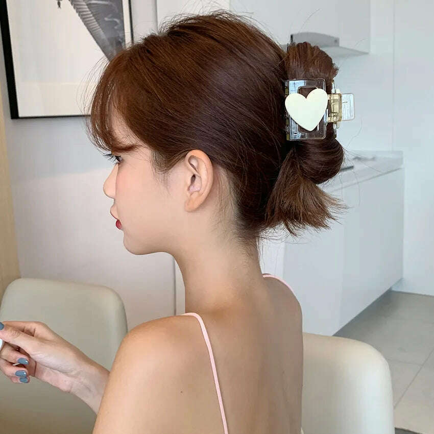 KIMLUD, AWAYTR New Korea Heart Shape Acrylic Hair Claws Crab Large Pearl Claw Clips for Woman Girls Bath Barrette Lady Fashion Headdress, KIMLUD Womens Clothes