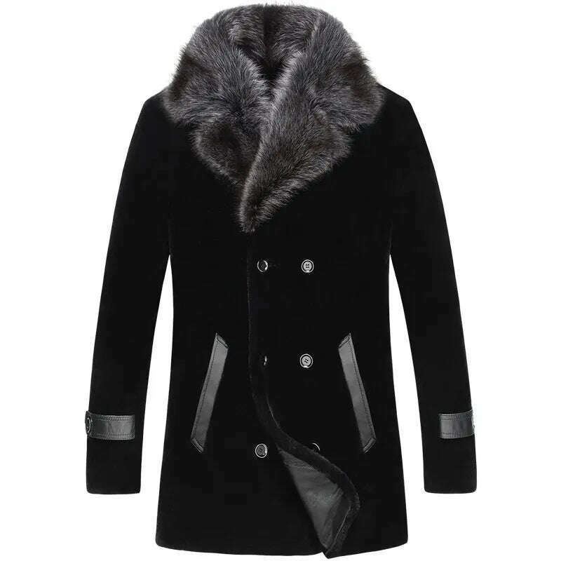KIMLUD, AYUNSUE 100% Wool Coat Sheep Shearling Fur Coat Winter Jacket Men Raccoon Fur Collar Long Coats Men Jacket  LSY080870 MY1133, KIMLUD Women's Clothes