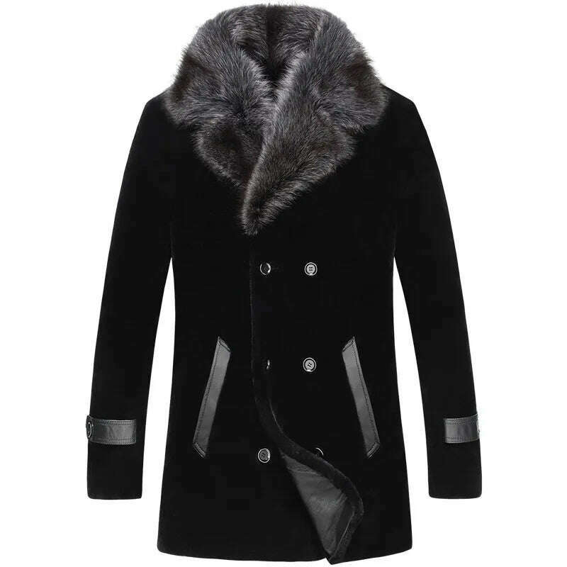 KIMLUD, AYUNSUE 100% Wool Coat Sheep Shearling Fur Coat Winter Jacket Men Raccoon Fur Collar Long Coats Men Jacket  LSY080870 MY1133, black / M, KIMLUD Women's Clothes