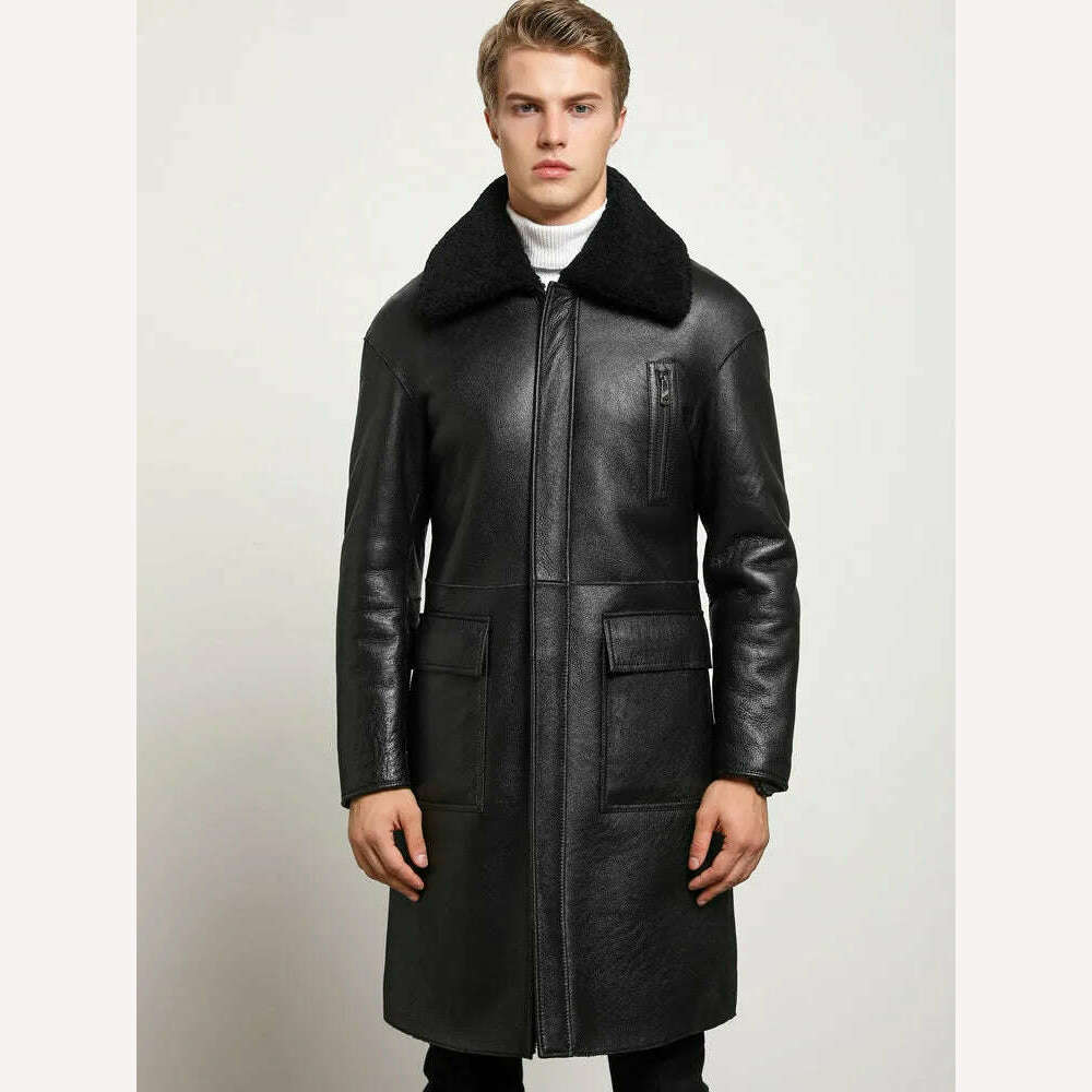 KIMLUD, AYUNSUE Sheep Shearling Genuine Leather Jacket Men Winter Real Fur Coat Sheepskin Leather Coats Double-sided Wear 8408 KJ3633, KIMLUD Womens Clothes