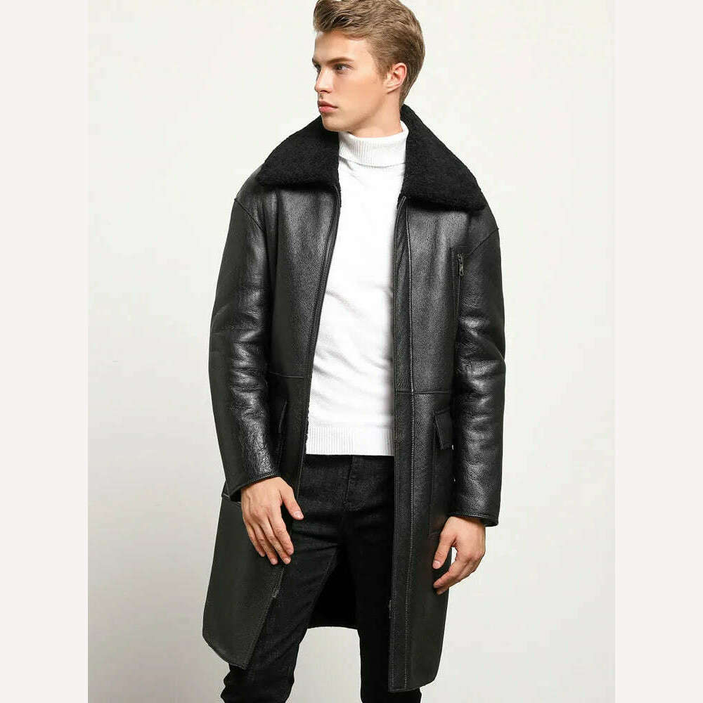 KIMLUD, AYUNSUE Sheep Shearling Genuine Leather Jacket Men Winter Real Fur Coat Sheepskin Leather Coats Double-sided Wear 8408 KJ3633, KIMLUD Womens Clothes