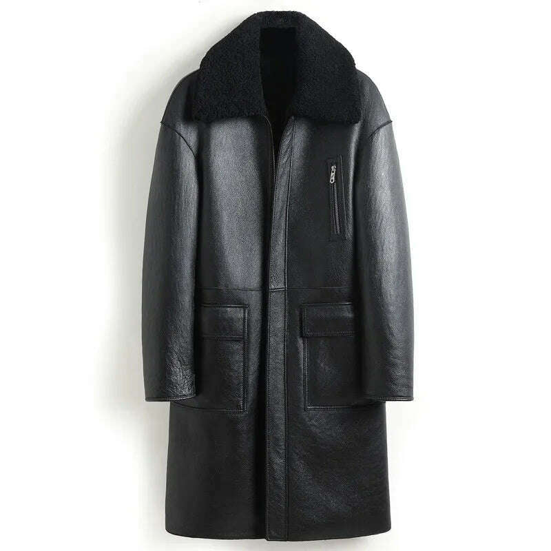 KIMLUD, AYUNSUE Sheep Shearling Genuine Leather Jacket Men Winter Real Fur Coat Sheepskin Leather Coats Double-sided Wear 8408 KJ3633, Black / M, KIMLUD Womens Clothes