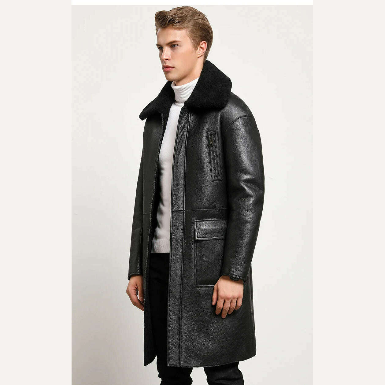 KIMLUD, AYUNSUE Sheep Shearling Genuine Leather Jacket Men Winter Real Fur Coat Sheepskin Leather Coats Double-sided Wear 8408 KJ3633, KIMLUD Womens Clothes