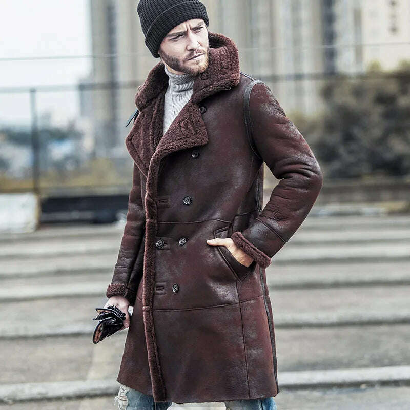 AYUNSUE Winter Genuine Leather Jacket Men Natural Sheep Fur Coat Long Shearling Jacket Vintage Warm Leather Jackets Wp17a457 - KIMLUD