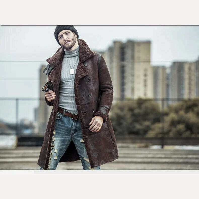 AYUNSUE Winter Genuine Leather Jacket Men Natural Sheep Fur Coat Long Shearling Jacket Vintage Warm Leather Jackets Wp17a457 - KIMLUD