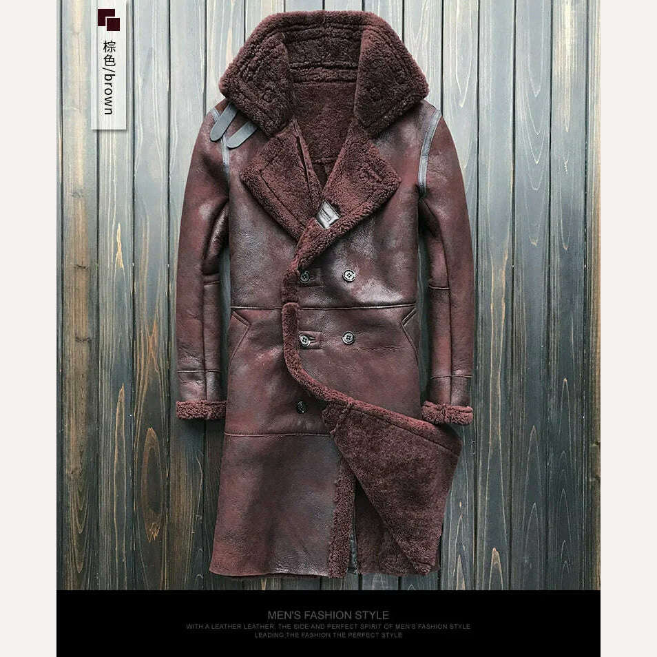 AYUNSUE Winter Genuine Leather Jacket Men Natural Sheep Fur Coat Long Shearling Jacket Vintage Warm Leather Jackets Wp17a457 - KIMLUD