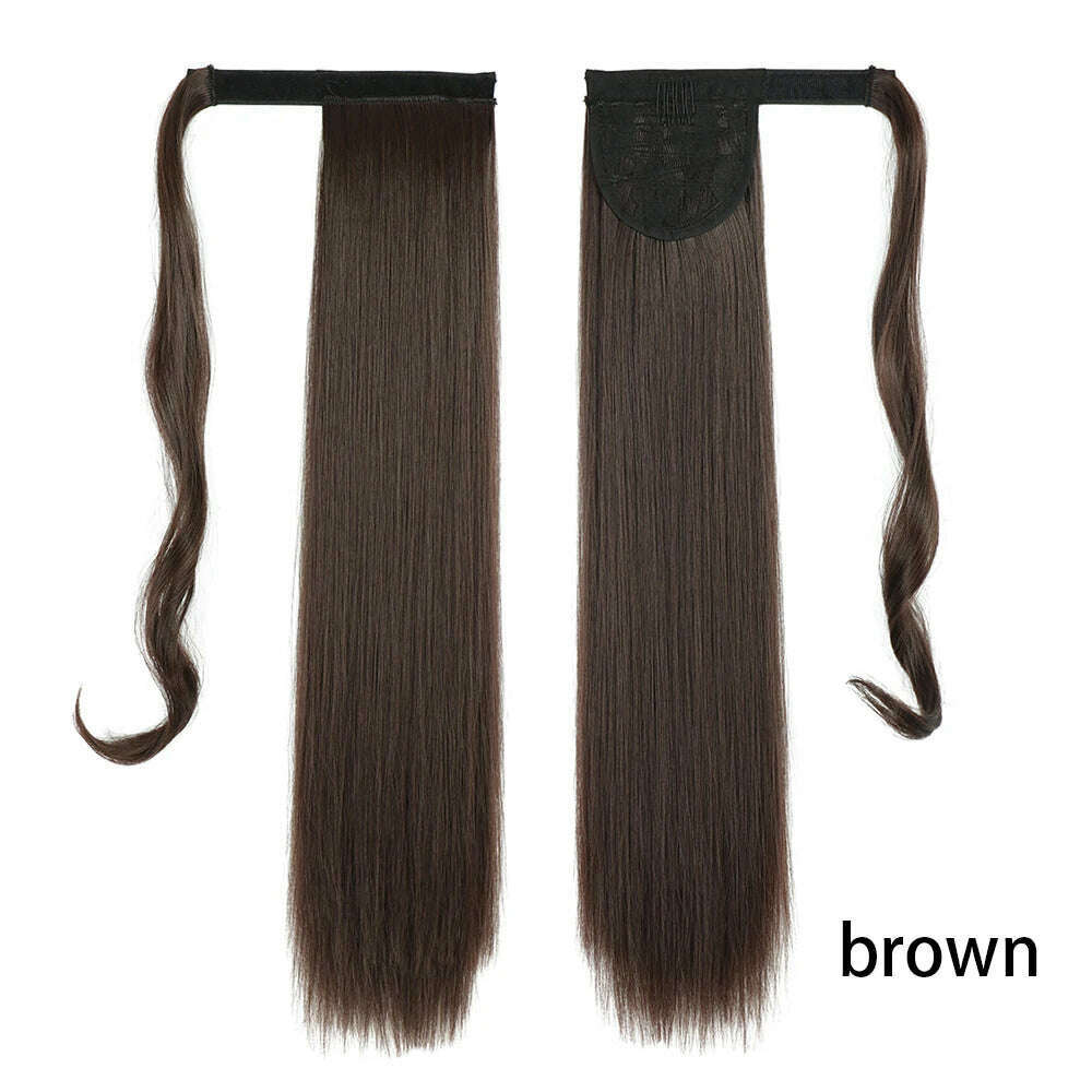 KIMLUD, AZIR Synthetic Long Straight Wrap Around Clip on Ponytail Hair Extension Heat Resistant Pony Tail Fake Hair Brown Gray, 4 / CHINA / 22inches, KIMLUD Women's Clothes