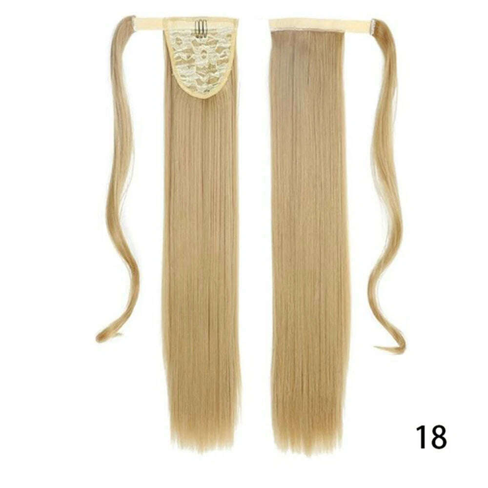 KIMLUD, AZIR Synthetic Long Straight Wrap Around Clip on Ponytail Hair Extension Heat Resistant Pony Tail Fake Hair Brown Gray, 18 / CHINA / 22inches, KIMLUD Women's Clothes