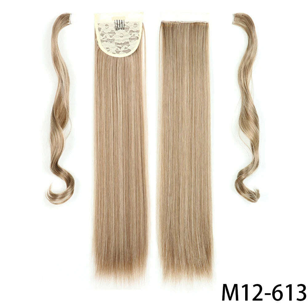 KIMLUD, AZIR Synthetic Long Straight Wrap Around Clip on Ponytail Hair Extension Heat Resistant Pony Tail Fake Hair Brown Gray, M12-613 / CHINA / 22inches, KIMLUD Women's Clothes