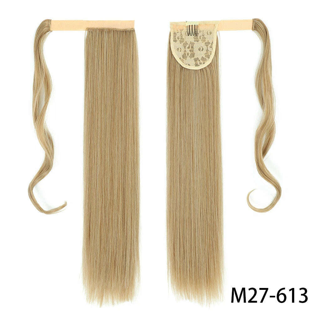 KIMLUD, AZIR Synthetic Long Straight Wrap Around Clip on Ponytail Hair Extension Heat Resistant Pony Tail Fake Hair Brown Gray, M27-613 / CHINA / 22inches, KIMLUD Women's Clothes