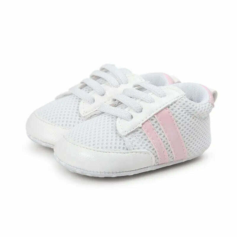 KIMLUD, Baby Boy Girl Moccasins Shoes Infant PU Leather First Walkers Non-slip Soft Newborn Sneakers Sport Crib Baby Shoes Boys Footwear, net pink strip / 0-6 Months, KIMLUD Womens Clothes