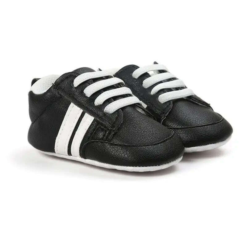 KIMLUD, Baby Boy Girl Moccasins Shoes Infant PU Leather First Walkers Non-slip Soft Newborn Sneakers Sport Crib Baby Shoes Boys Footwear, black white strips / 0-6 Months, KIMLUD Womens Clothes