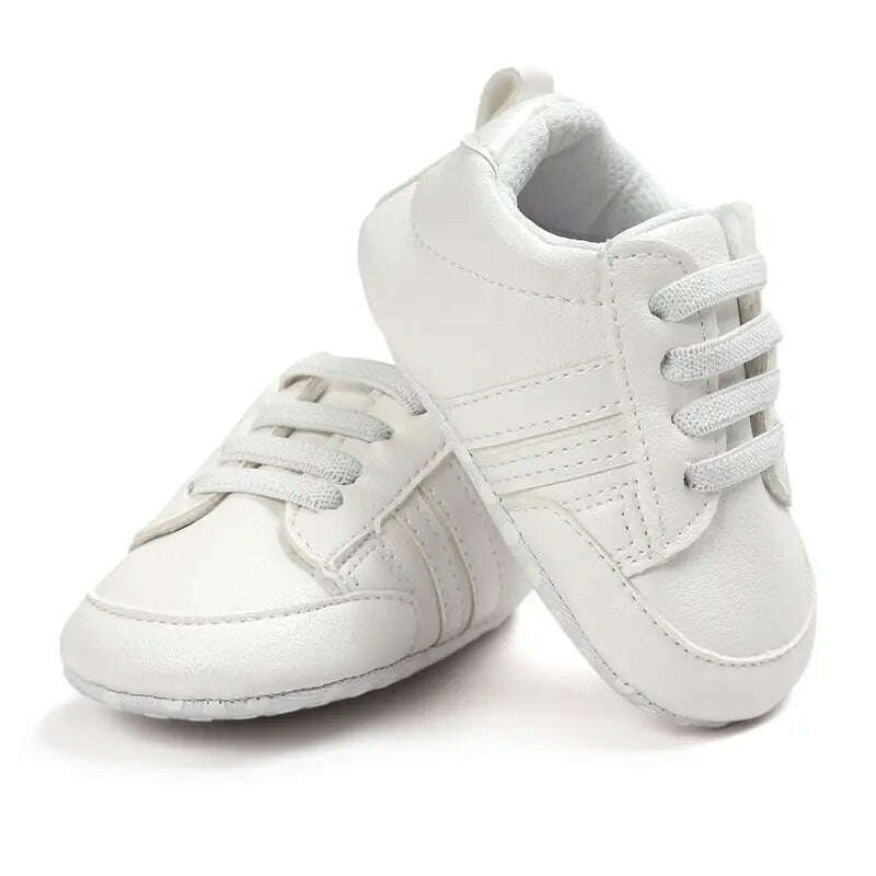KIMLUD, Baby Boy Girl Moccasins Shoes Infant PU Leather First Walkers Non-slip Soft Newborn Sneakers Sport Crib Baby Shoes Boys Footwear, all white strip / 0-6 Months, KIMLUD Womens Clothes