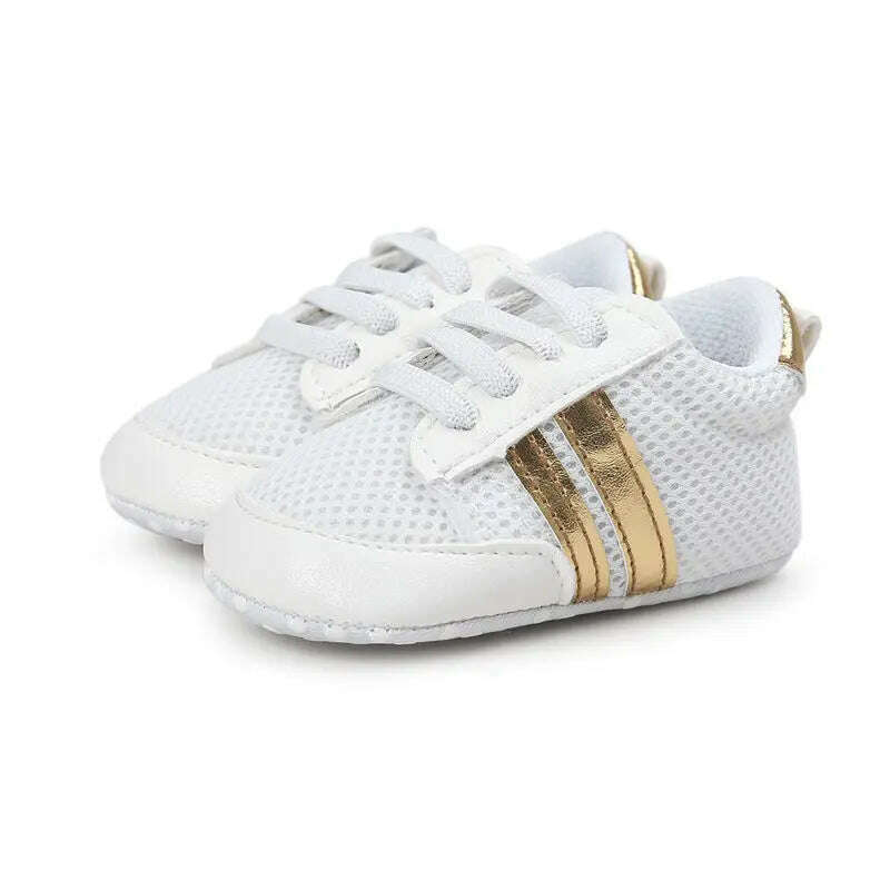 KIMLUD, Baby Boy Girl Moccasins Shoes Infant PU Leather First Walkers Non-slip Soft Newborn Sneakers Sport Crib Baby Shoes Boys Footwear, net golden / 0-6 Months, KIMLUD Womens Clothes
