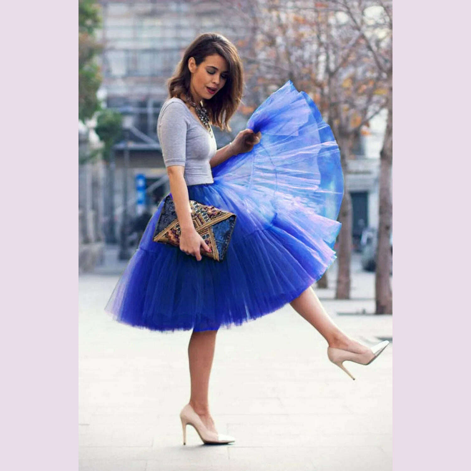 BABYONLINE Fluffy Tulle Skirt Petticoat Adult Elastic Waist Underskirt Layers Bridal Midi Tutu Skirts Women Prom Evening - KIMLUD