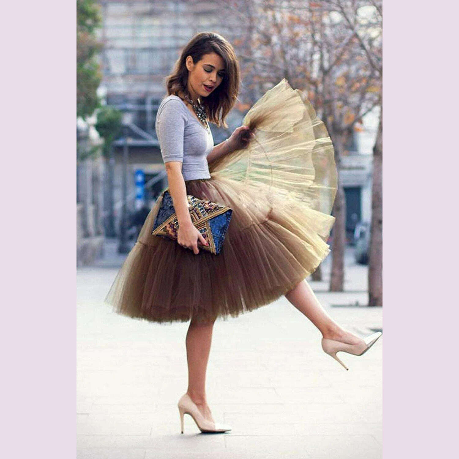 BABYONLINE Fluffy Tulle Skirt Petticoat Adult Elastic Waist Underskirt Layers Bridal Midi Tutu Skirts Women Prom Evening - KIMLUD