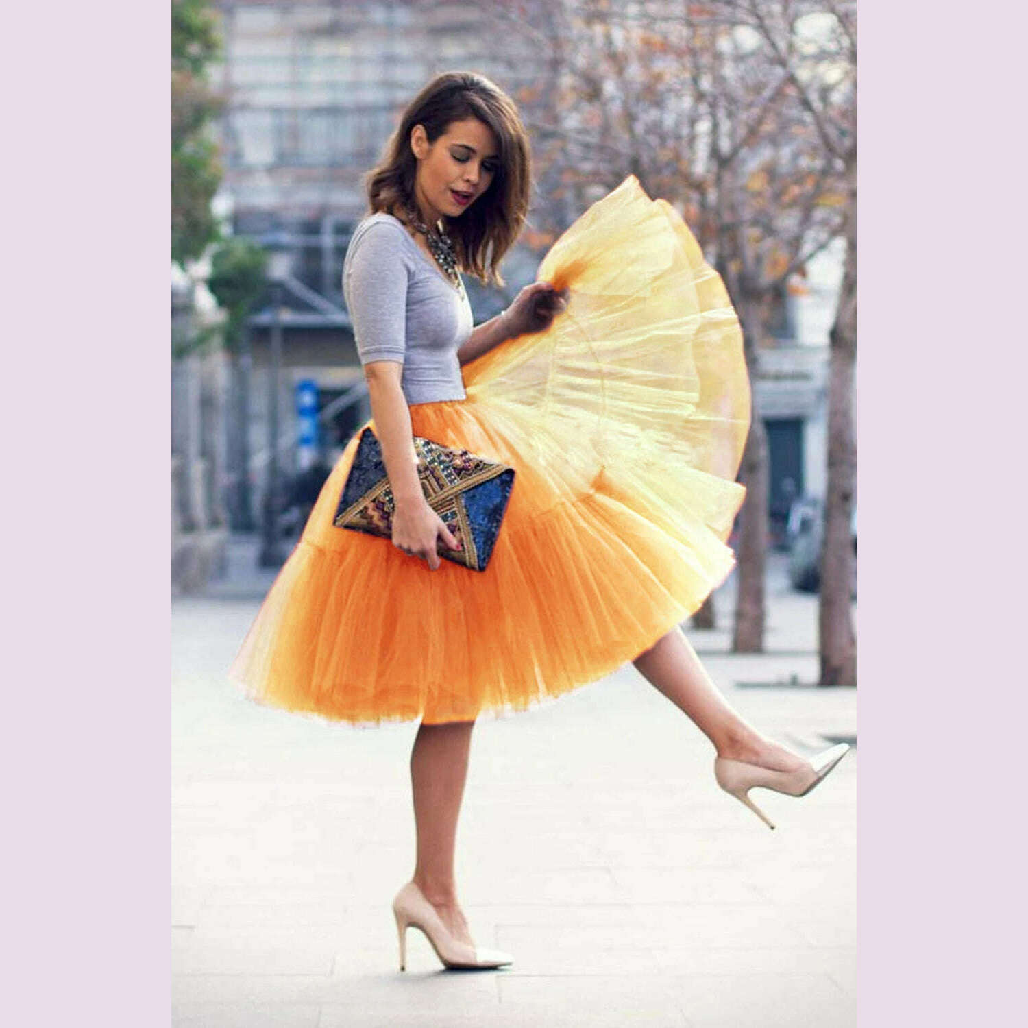 BABYONLINE Fluffy Tulle Skirt Petticoat Adult Elastic Waist Underskirt Layers Bridal Midi Tutu Skirts Women Prom Evening - KIMLUD
