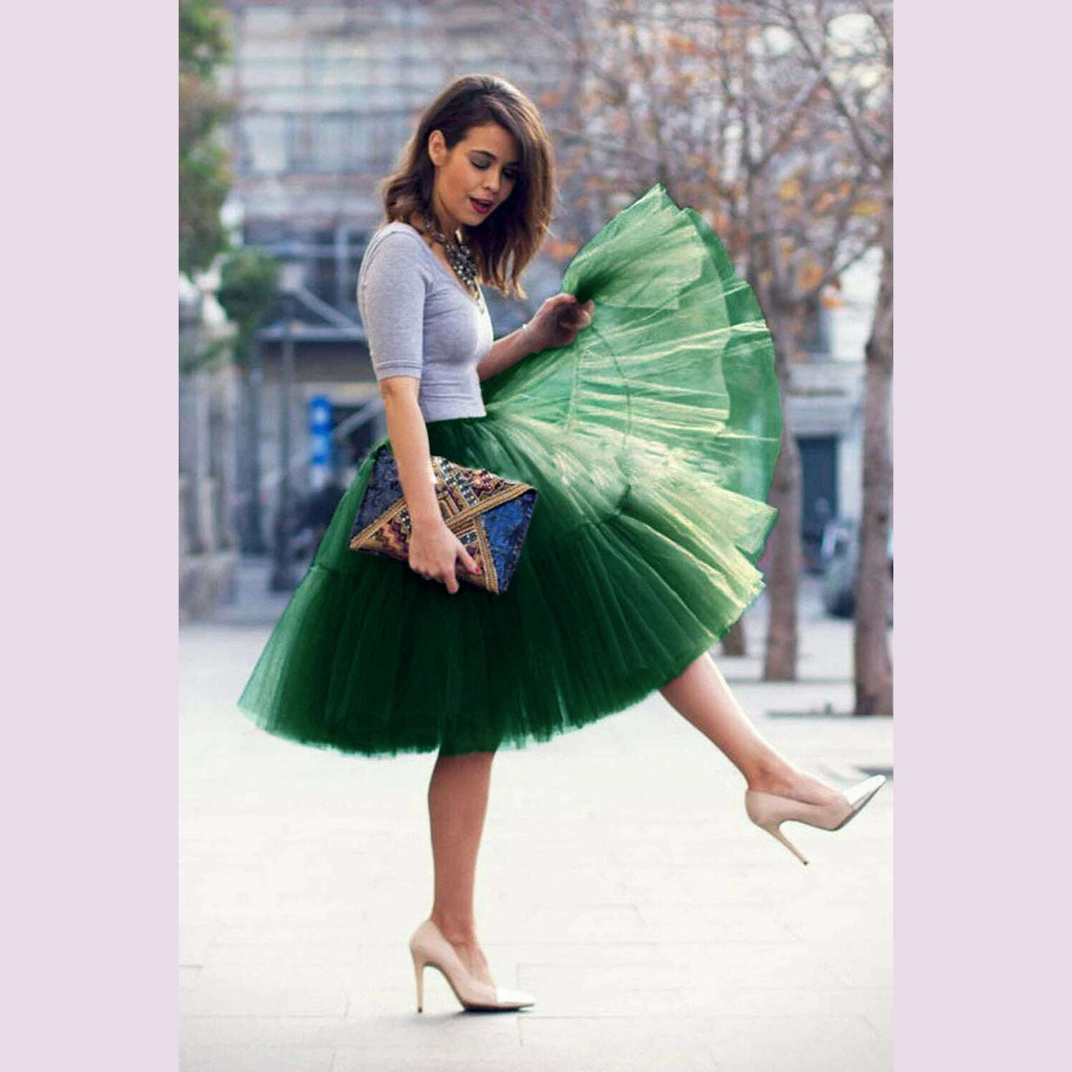 BABYONLINE Fluffy Tulle Skirt Petticoat Adult Elastic Waist Underskirt Layers Bridal Midi Tutu Skirts Women Prom Evening - KIMLUD