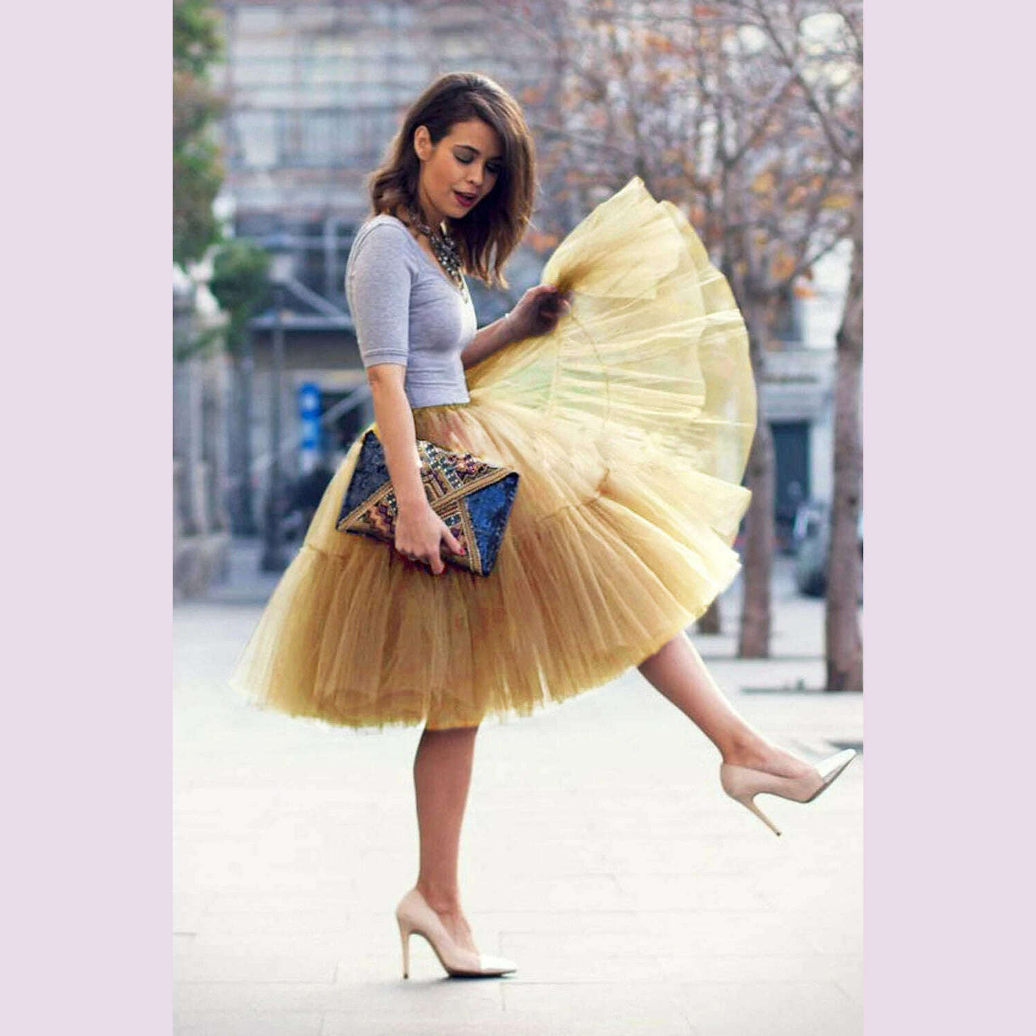 BABYONLINE Fluffy Tulle Skirt Petticoat Adult Elastic Waist Underskirt Layers Bridal Midi Tutu Skirts Women Prom Evening - KIMLUD