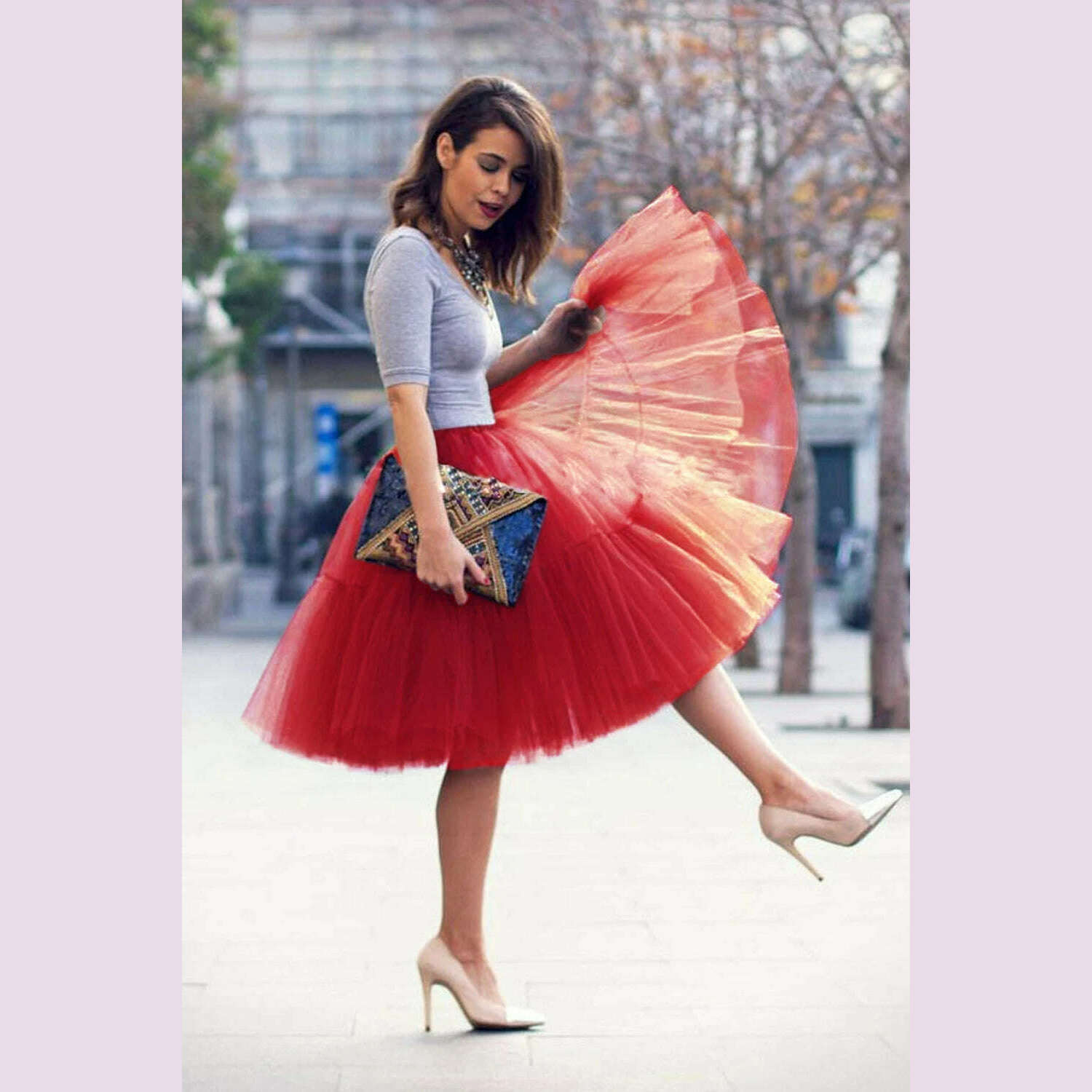 BABYONLINE Fluffy Tulle Skirt Petticoat Adult Elastic Waist Underskirt Layers Bridal Midi Tutu Skirts Women Prom Evening - KIMLUD
