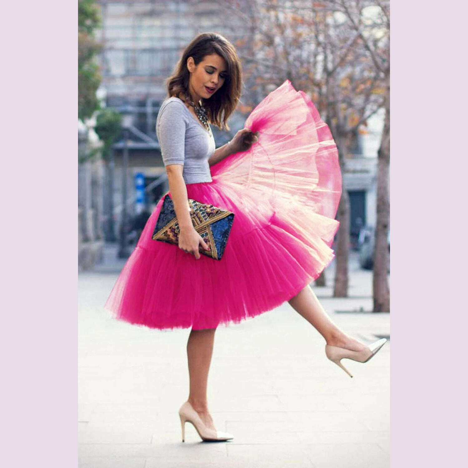 BABYONLINE Fluffy Tulle Skirt Petticoat Adult Elastic Waist Underskirt Layers Bridal Midi Tutu Skirts Women Prom Evening - KIMLUD