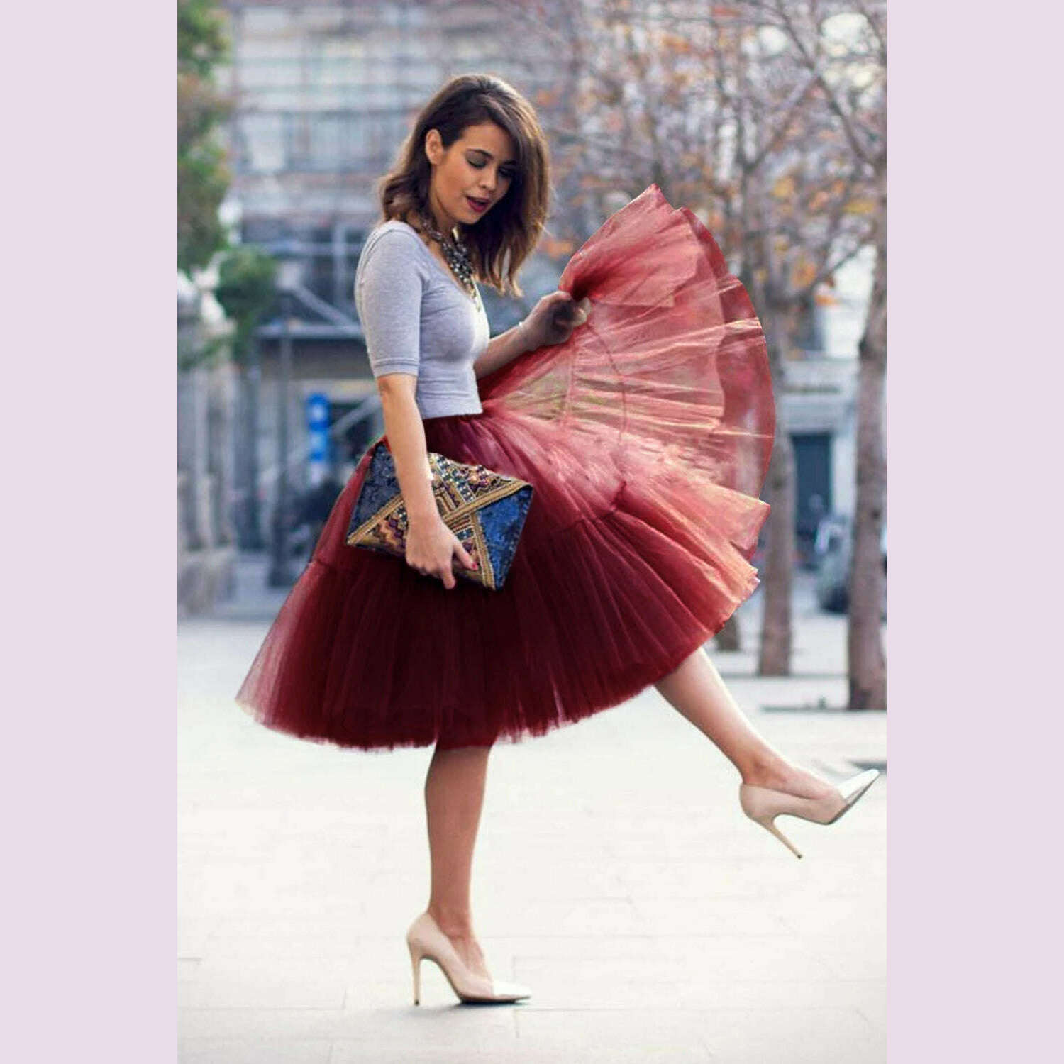 BABYONLINE Fluffy Tulle Skirt Petticoat Adult Elastic Waist Underskirt Layers Bridal Midi Tutu Skirts Women Prom Evening - KIMLUD