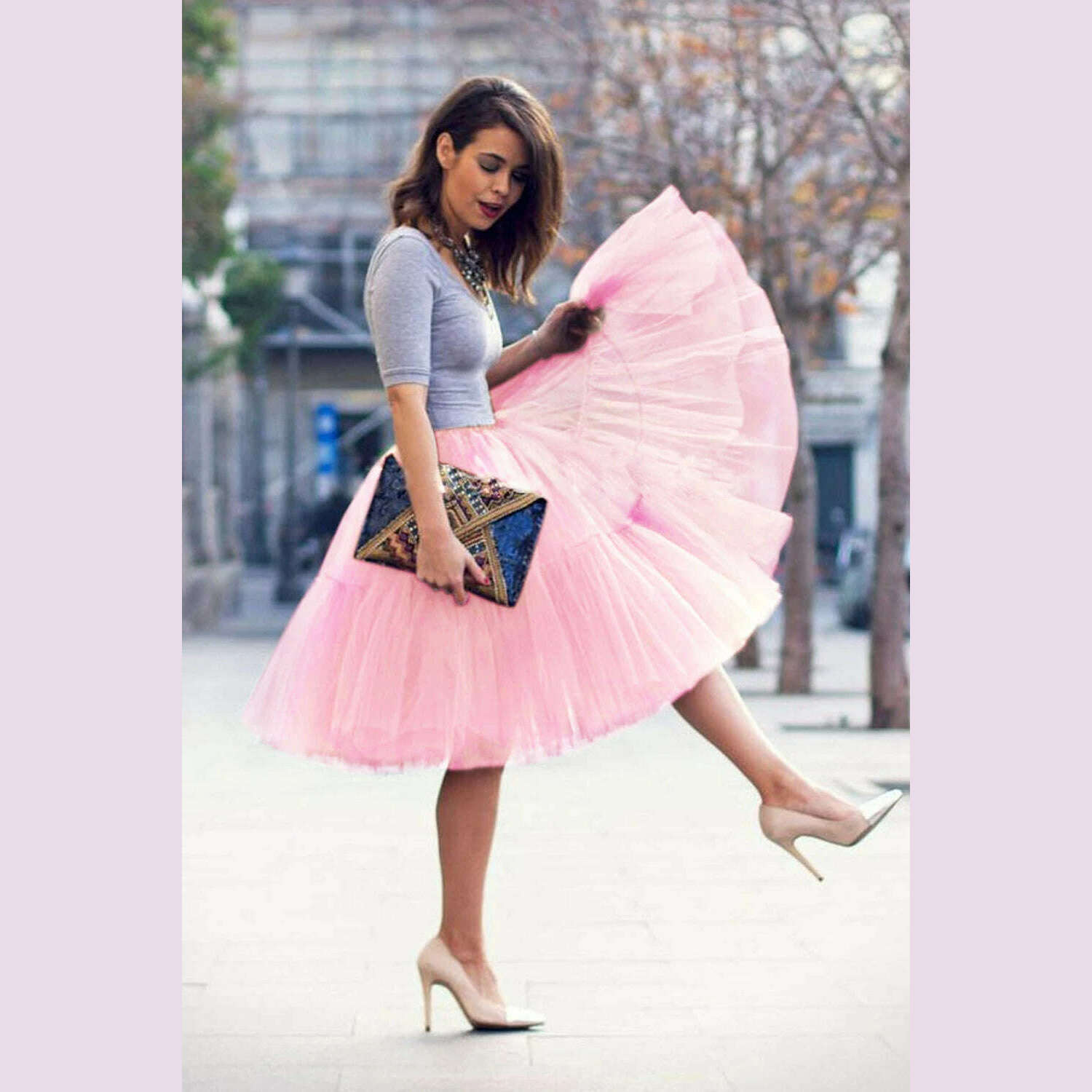 BABYONLINE Fluffy Tulle Skirt Petticoat Adult Elastic Waist Underskirt Layers Bridal Midi Tutu Skirts Women Prom Evening - KIMLUD