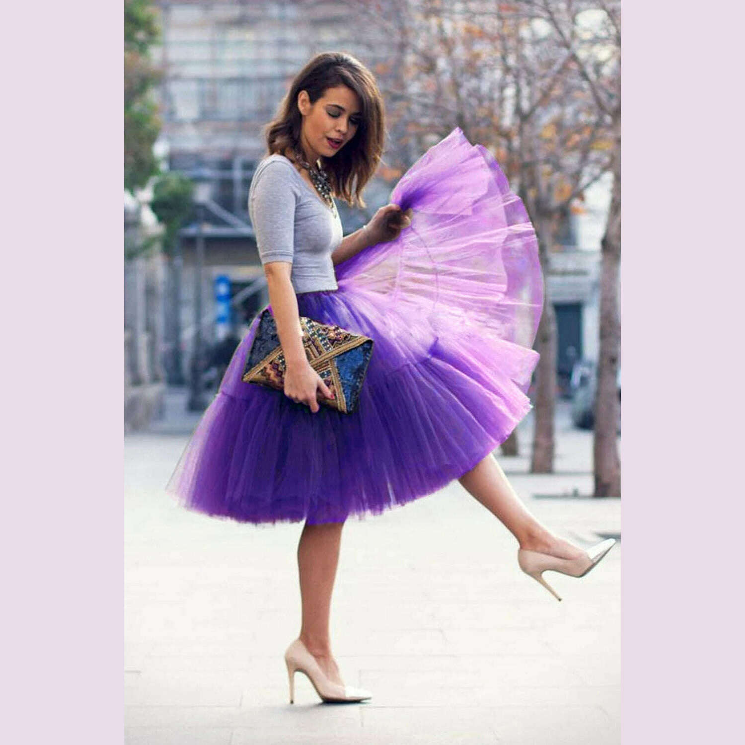 BABYONLINE Fluffy Tulle Skirt Petticoat Adult Elastic Waist Underskirt Layers Bridal Midi Tutu Skirts Women Prom Evening - KIMLUD