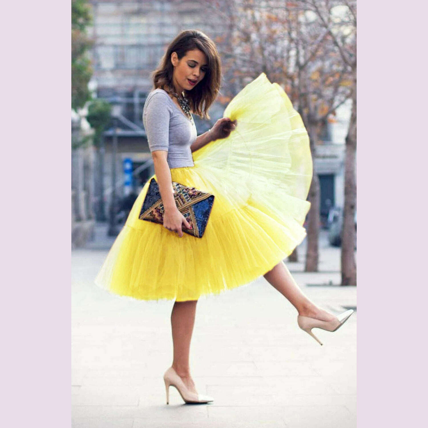 BABYONLINE Fluffy Tulle Skirt Petticoat Adult Elastic Waist Underskirt Layers Bridal Midi Tutu Skirts Women Prom Evening - KIMLUD