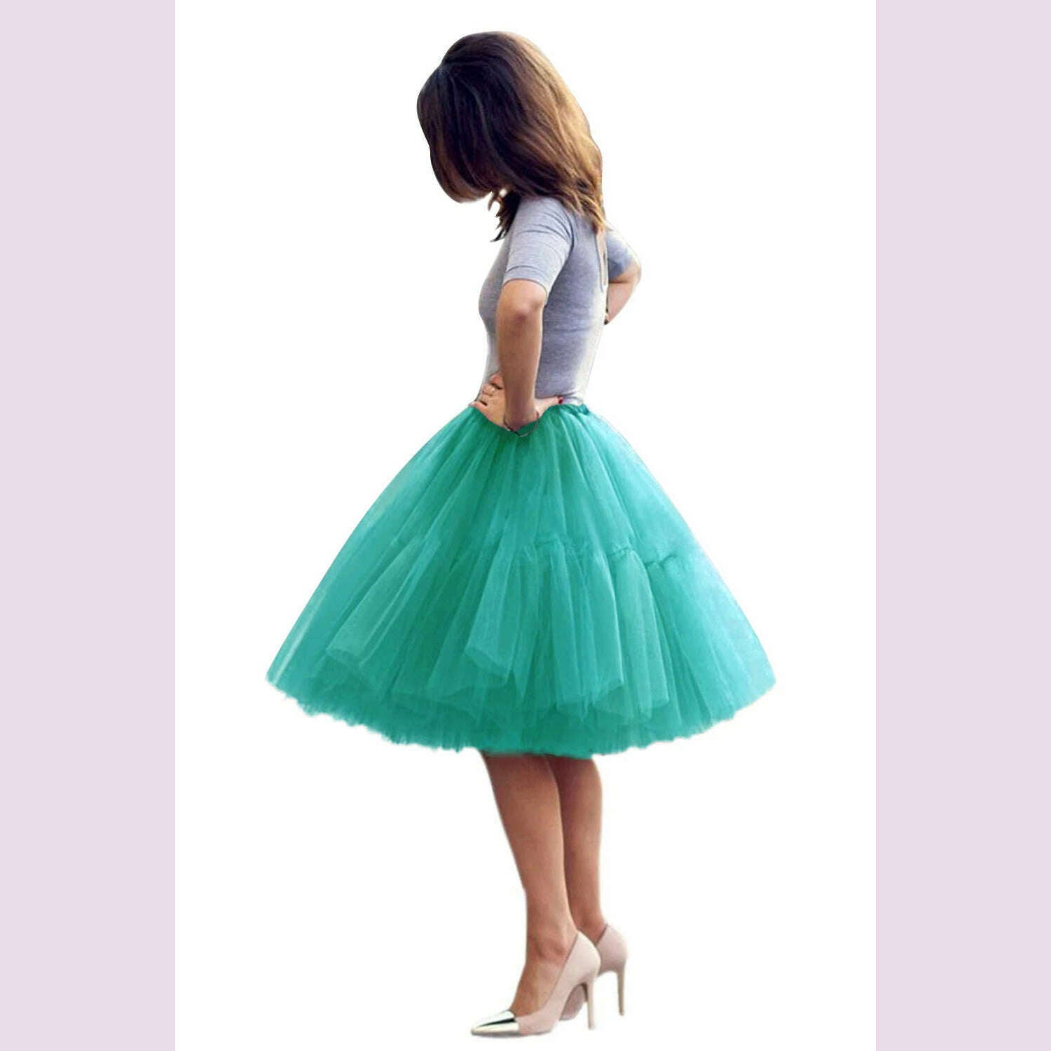 BABYONLINE Fluffy Tulle Skirt Petticoat Adult Elastic Waist Underskirt Layers Bridal Midi Tutu Skirts Women Prom Evening - KIMLUD