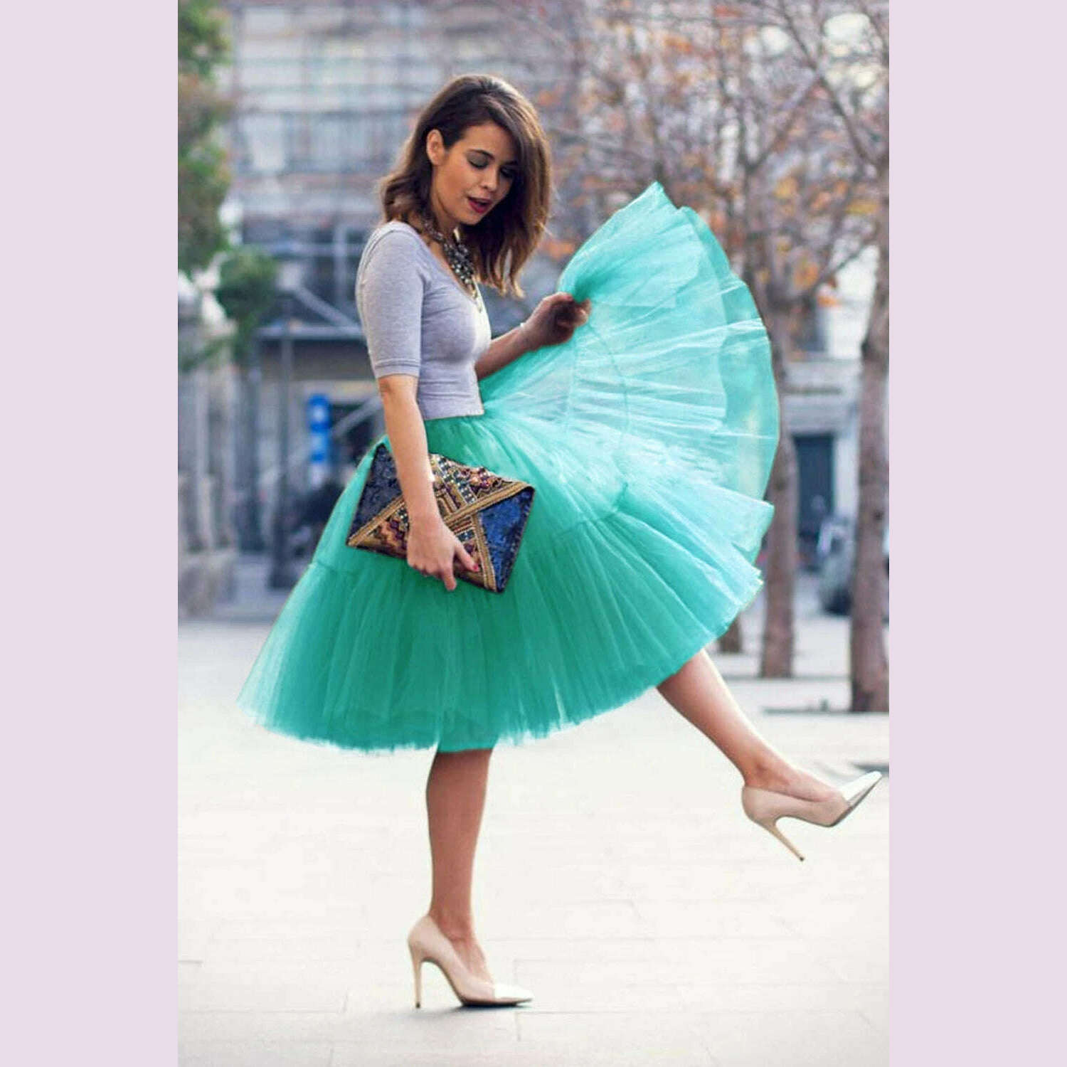 BABYONLINE Fluffy Tulle Skirt Petticoat Adult Elastic Waist Underskirt Layers Bridal Midi Tutu Skirts Women Prom Evening - KIMLUD