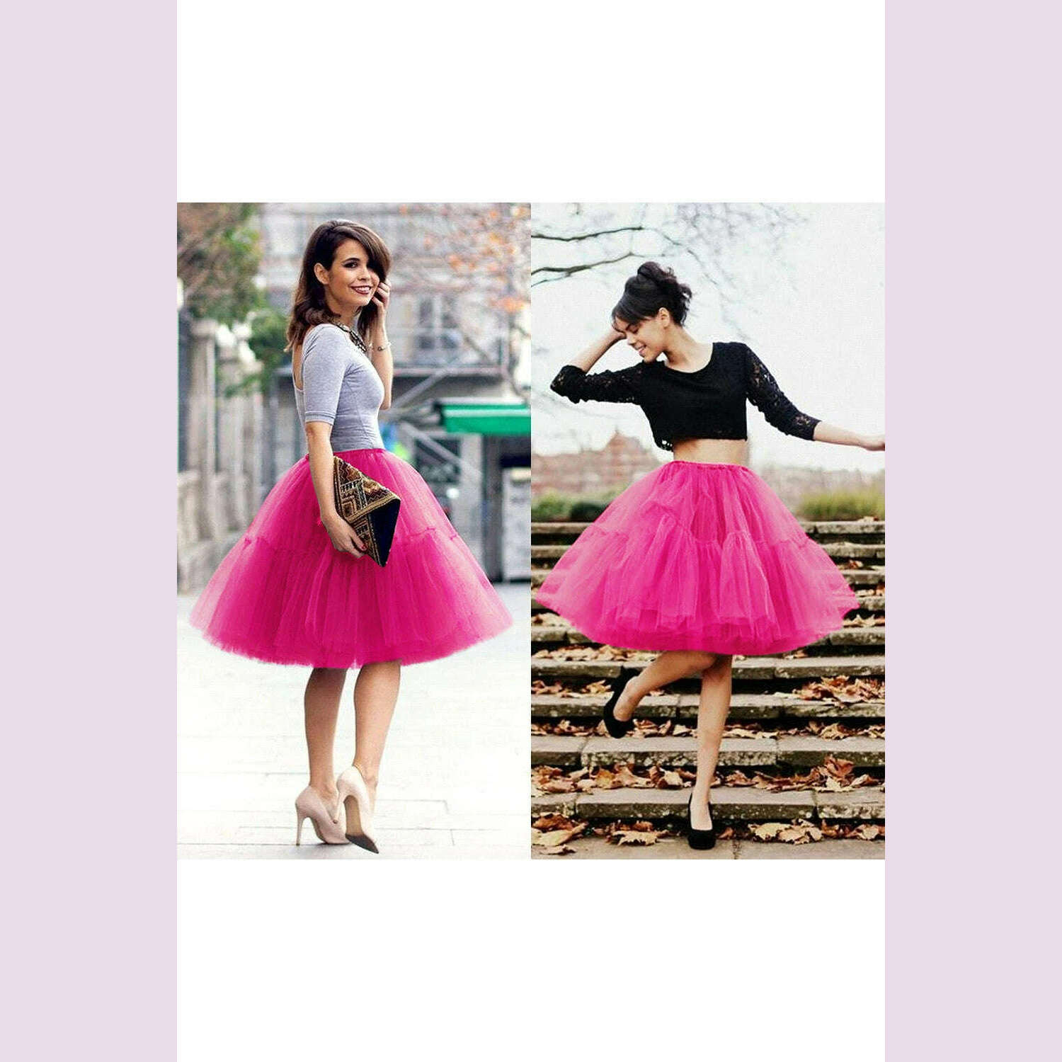 BABYONLINE Fluffy Tulle Skirt Petticoat Adult Elastic Waist Underskirt Layers Bridal Midi Tutu Skirts Women Prom Evening - KIMLUD