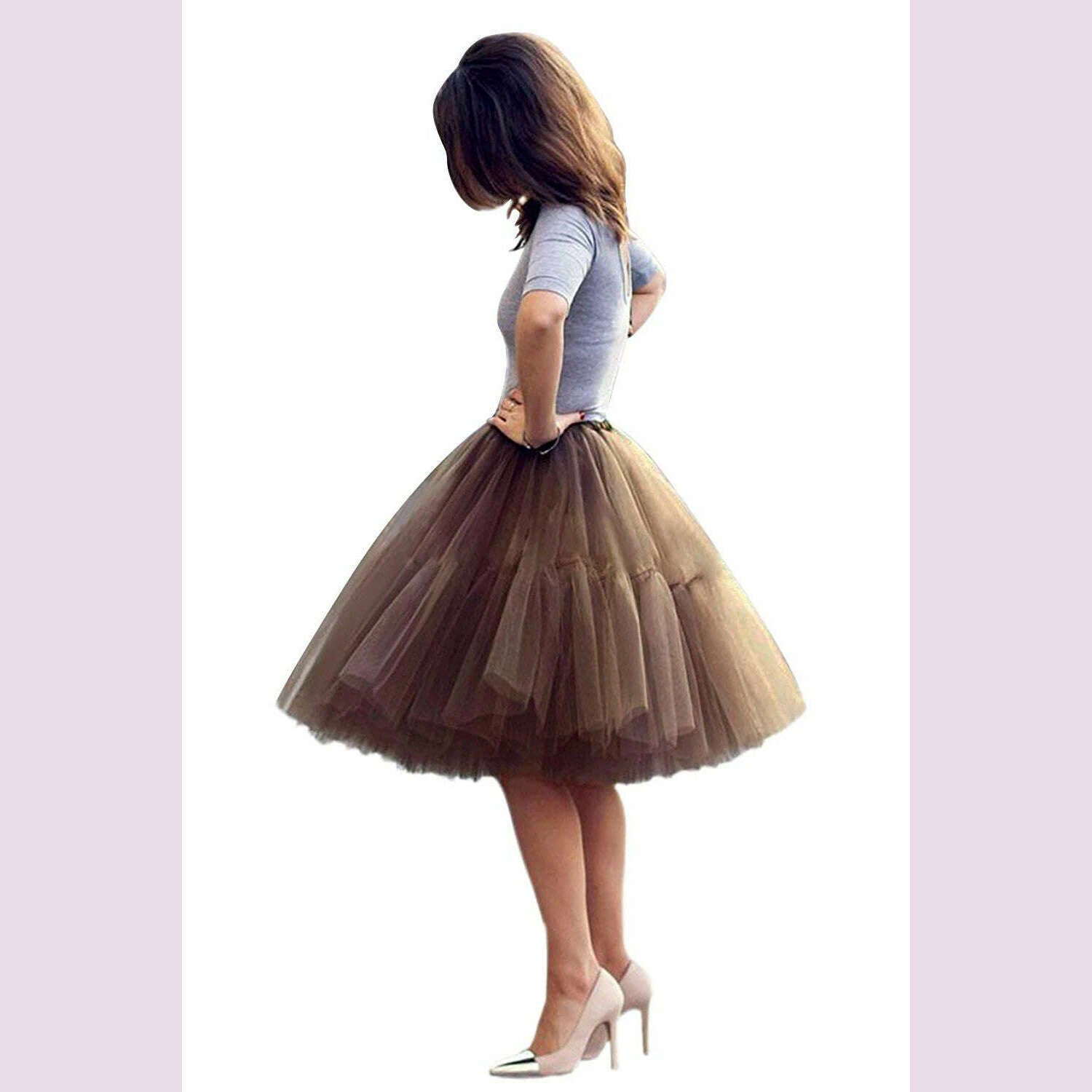 BABYONLINE Fluffy Tulle Skirt Petticoat Adult Elastic Waist Underskirt Layers Bridal Midi Tutu Skirts Women Prom Evening - KIMLUD