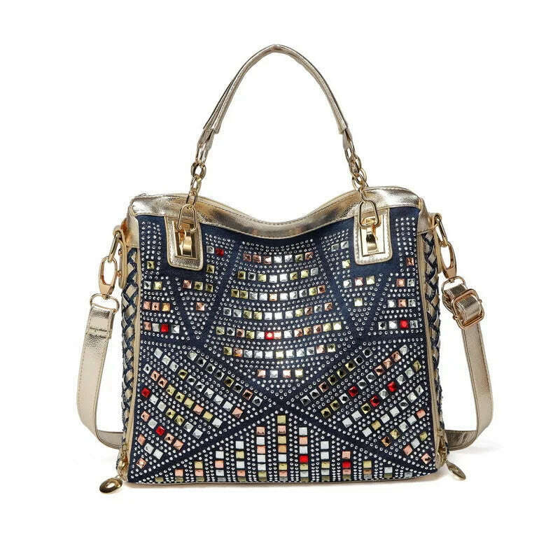 KIMLUD, Bag women 2022 new women&#39;s bag denim colored diamond shoulder messenger bag casual luxury design tote bag, KIMLUD Women's Clothes