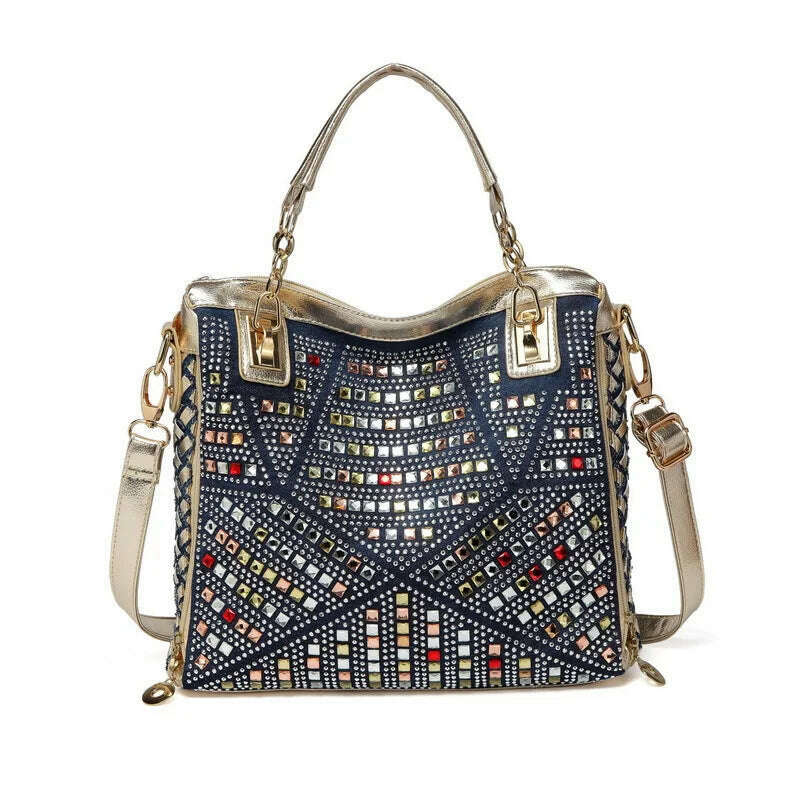 Bag women 2022 new women&#39;s bag denim colored diamond shoulder messenger bag casual luxury design tote bag - KIMLUD