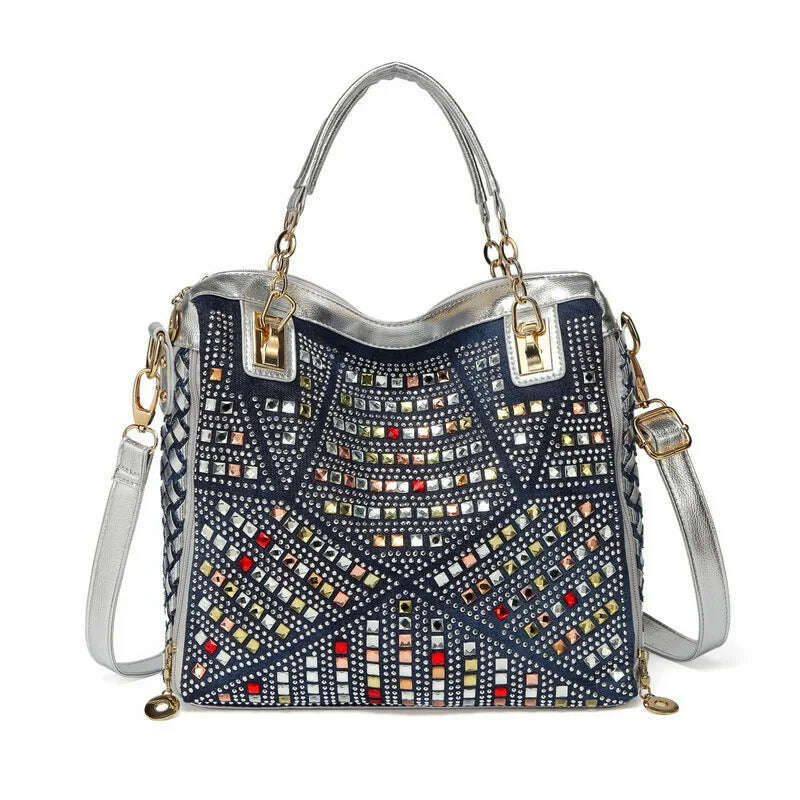KIMLUD, Bag women 2022 new women&#39;s bag denim colored diamond shoulder messenger bag casual luxury design tote bag, KIMLUD Womens Clothes