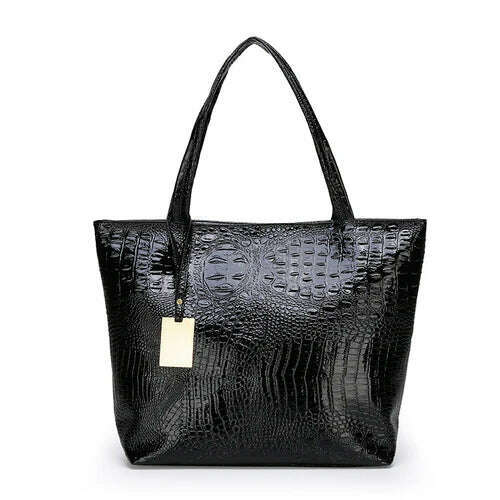 KIMLUD, Bags for Women 2021 High Capacity Crocodile-pattern Bags Female PU Shoulder Shopping Gold Ladies Hand Bags Black Alligator Bag 1, Black, KIMLUD Womens Clothes
