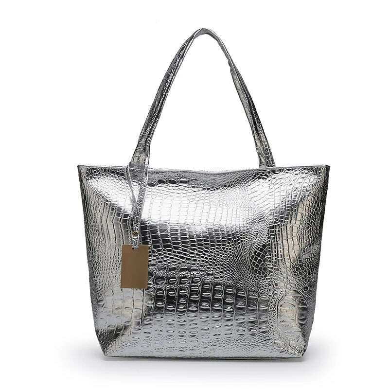 KIMLUD, Bags for Women 2021 High Capacity Crocodile-pattern Bags Female PU Shoulder Shopping Gold Ladies Hand Bags Black Alligator Bag 1, KIMLUD Womens Clothes