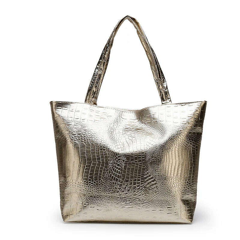 KIMLUD, Bags for Women 2021 High Capacity Crocodile-pattern Bags Female PU Shoulder Shopping Gold Ladies Hand Bags Black Alligator Bag 1, KIMLUD Womens Clothes