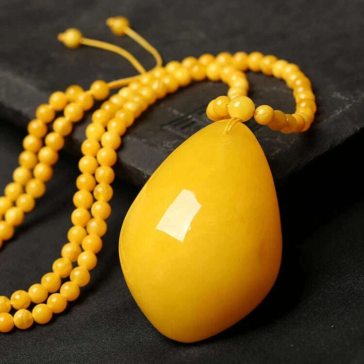 KIMLUD, Baltic Amber Pendant Chicken Butter Yellow Drop Pendants Men Women Sweater Chain Succinum Honey Wax Necklace Lucky Amulet Gifts, KIMLUD Womens Clothes