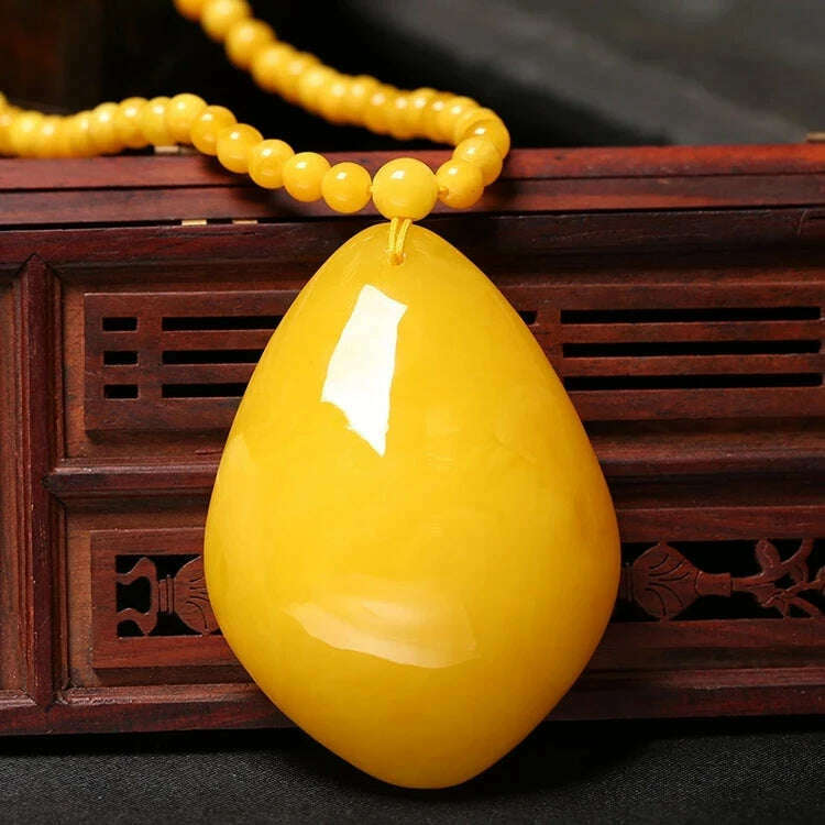 KIMLUD, Baltic Amber Pendant Chicken Butter Yellow Drop Pendants Men Women Sweater Chain Succinum Honey Wax Necklace Lucky Amulet Gifts, KIMLUD Womens Clothes