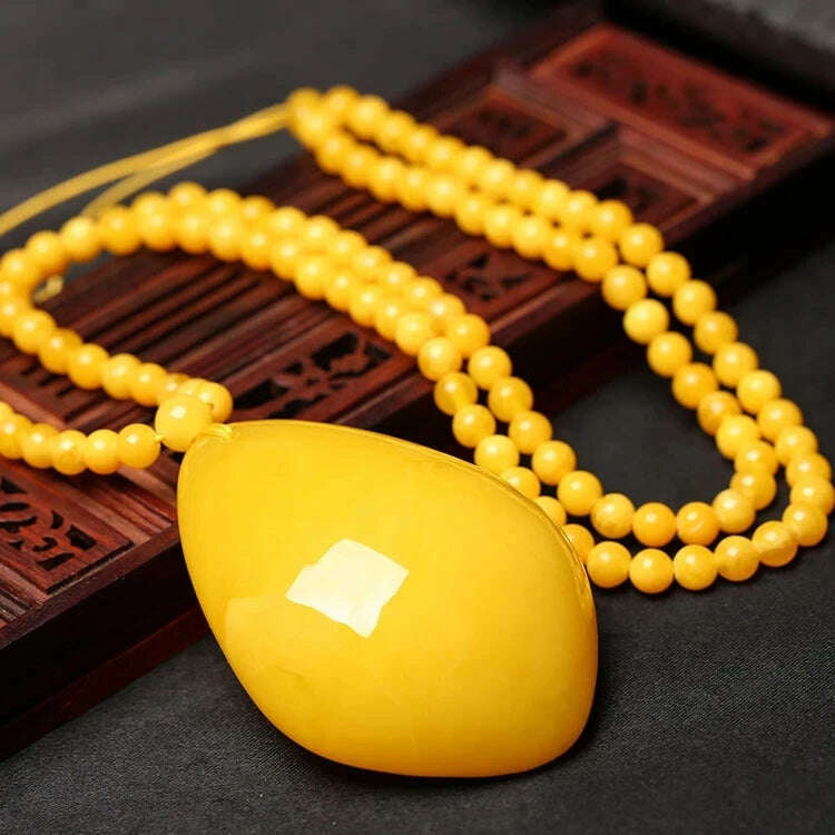 KIMLUD, Baltic Amber Pendant Chicken Butter Yellow Drop Pendants Men Women Sweater Chain Succinum Honey Wax Necklace Lucky Amulet Gifts, KIMLUD Womens Clothes